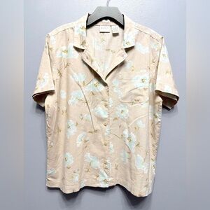#1) Erika Beige Floral Casual Button Down Shirt